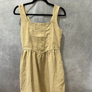 Brushed Cotton Beige Square Neck Dress